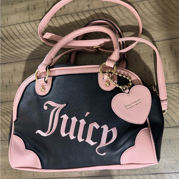 Juicy Couture Pink/Black Mini Bowler Bag w/ Embroidered Logo charm - Picture 2 of 12
